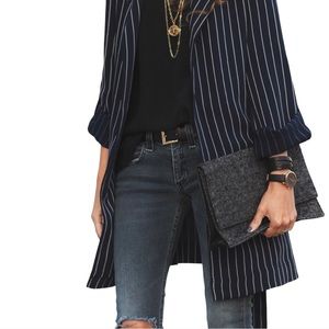 Aritzia Babaton Kahlo Navy White Stripes Mid Length Robe XS